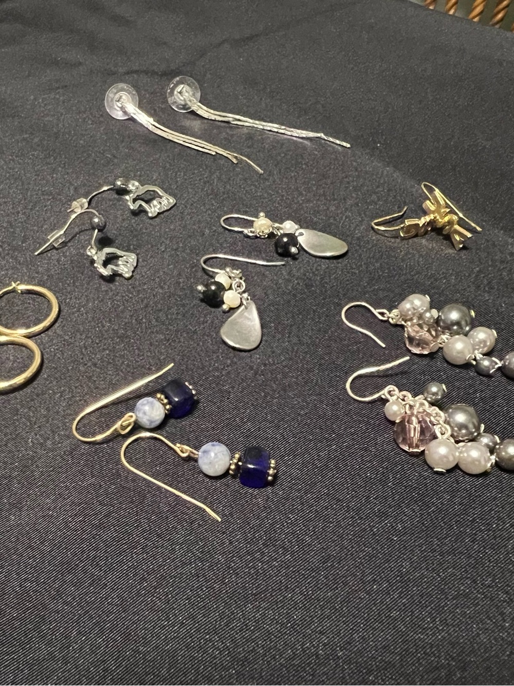 Mixed Women's Earrings - Gold & Silver Tones with Blue and Pearl Accents. 7 pair